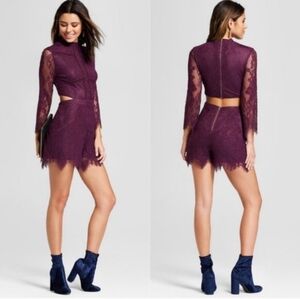 Xhilaration S Jewel Tone Purple Lace Shorts Romper With Cut-Out Festi AF-1965